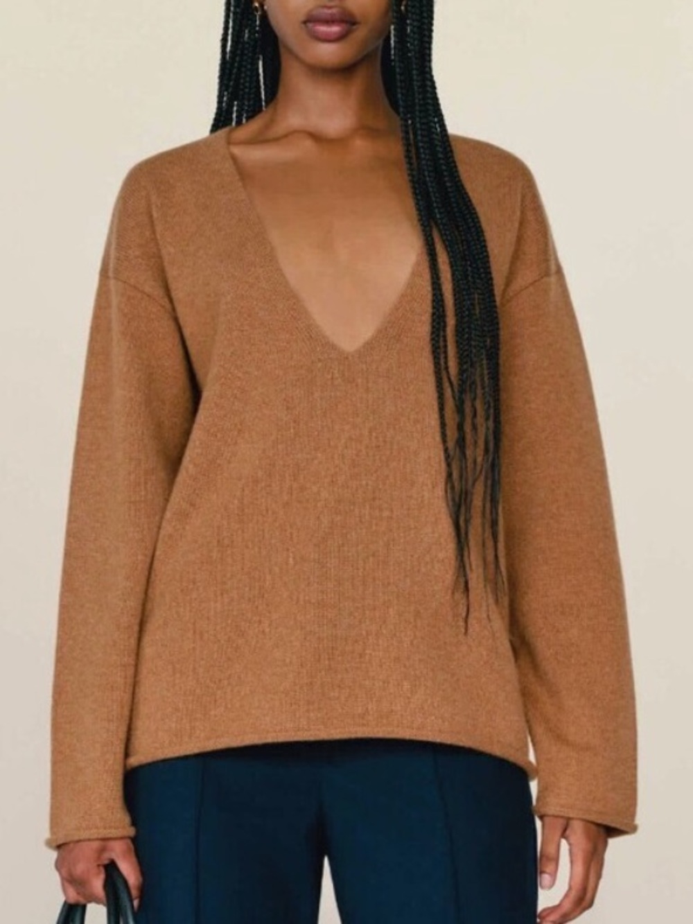 Reformation Oversized Juno Cashmere Deep V Neck in Camel NWT